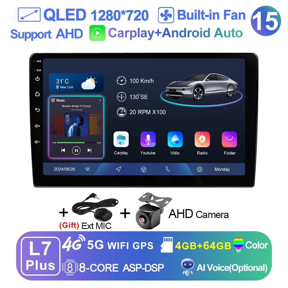 LEHX 9 inch Wireless Carplay 2din Android 15 Car Radio Multimedia Video Player Universal GPS Navigation 4G WiFi  AutoRadio CM World