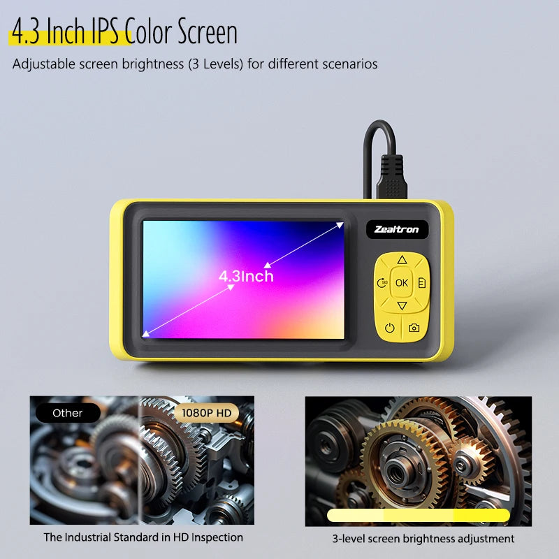  1-15m 1080P Industrial Endoscope 4.3'' IPS Screen Detachabe Design, IP67 Borescope Autofocus 8mm Lens 1920P for Inspection Car