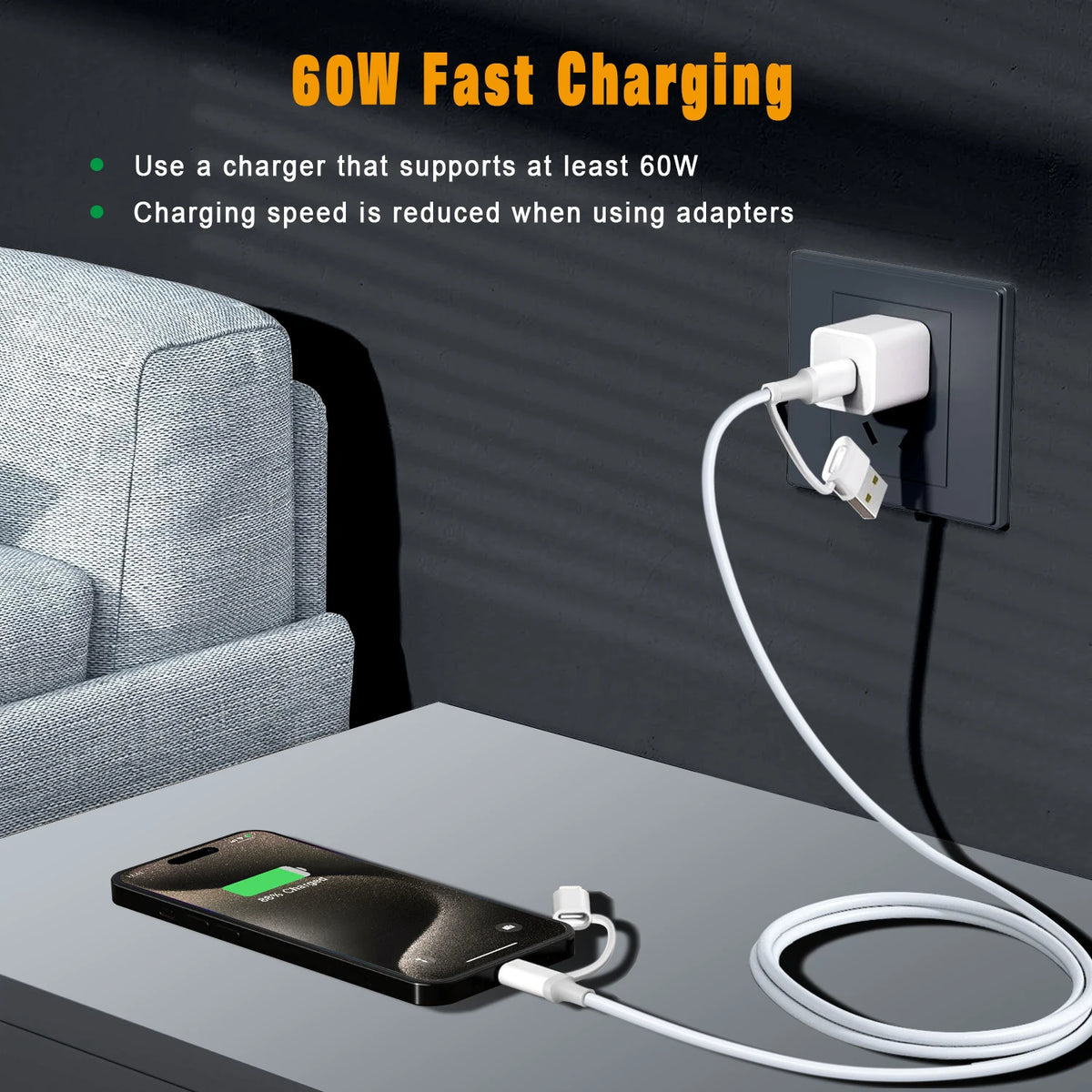 4-IN-1 66W USB Type C to USB C Cable PD Fast Charger Data Cord for iPhone 15/16/17 Pro Max iPad Xiaomi Samsung Tablet 1M