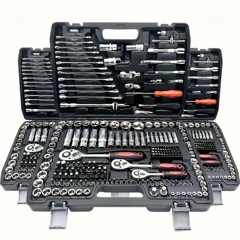 216-Piece Professional Socket Set - 1/2" 3/8" 1/4" Drive SAE & Metric, 72-Tooth Ratchet for Automotive & Home Repair CM World