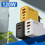 4 Ports 120W Charger USB C PD Quick Charge 3.0 Type C USB Phone Chargers Fast Charging Adapter For iPhone Samsung Xiaomi Huawei Car Mobile World