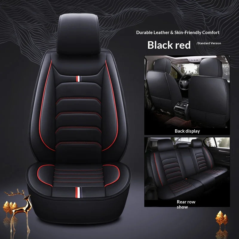 Five-seat car seat covers with dual-tone trim, luxury leather upholstery, fits most vehicles CM World