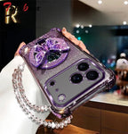 Glitter Butterfly Mirror Crystal Bracelet Case for IPhone 17 Air 16 16E 15 14 Plus 13 12 11 Pro XS Max XR X  Shockproof Cover