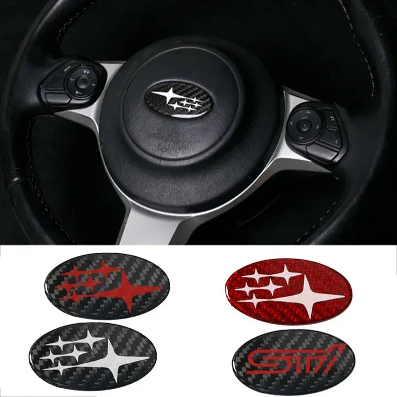58x28mm Carbon Fiber Car Steering Wheel Logo Emblem Sticker for Subaru Forester Outback Impreza Legacy STI WRX BRZ Tribeca CM World