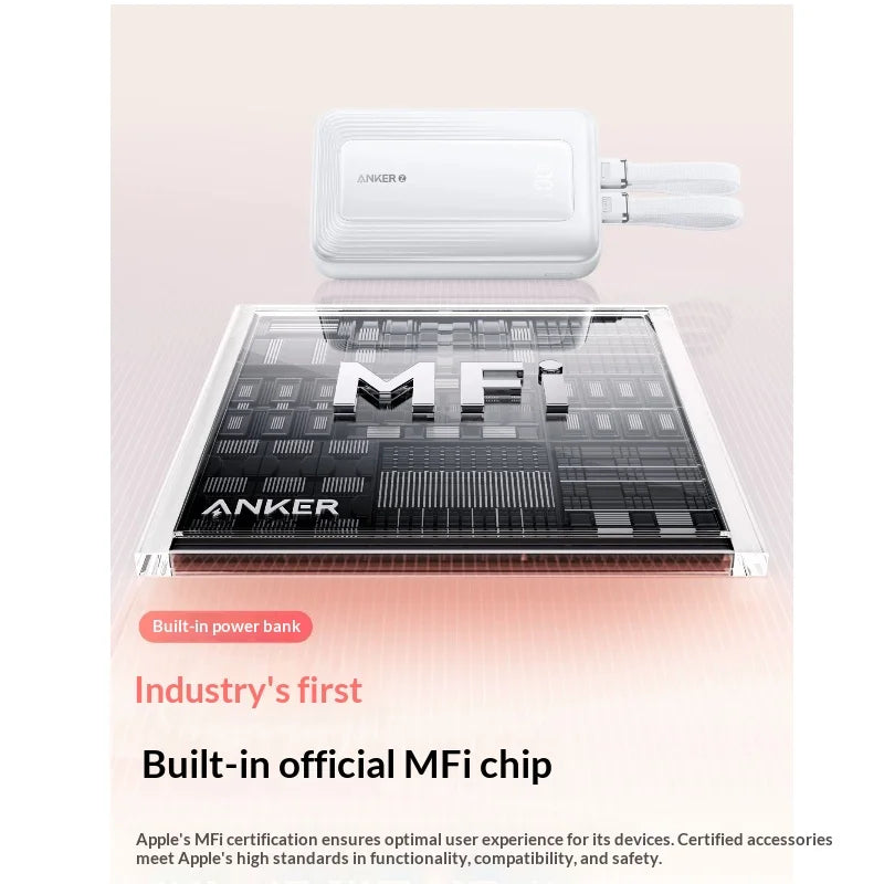 Anker Power Bank 20000mAh 45W Fast Charging Built-in Cable MFi Certified 3C Certified Airline Approved for iPhone 16 and 17 Safe