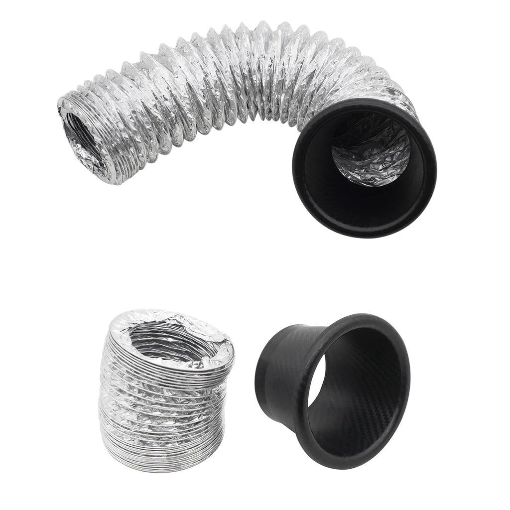 Car Front Bumper Admission Air Intake Pipe Kit Universal Turbo Inlet Hose ABS Plastic Carbon Fiber Look Cold Air Funnel Pipe Set CM World