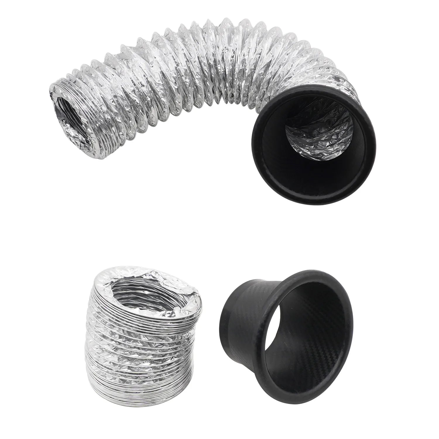 Car Front Bumper Admission Air Intake Pipe Kit Universal Turbo Inlet Hose ABS Plastic Carbon Fiber Look Cold Air Funnel Pipe Set CM World