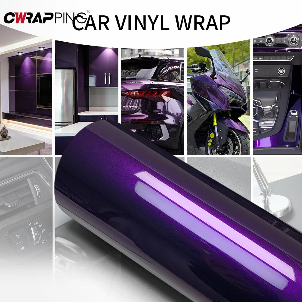 Wrap Foil Car Cover Ultra Glossy Purple Sticker for Car Accessories Waterproof PET Self-adhesive Automotive Vinyl Wrapping Film Car Mobile World