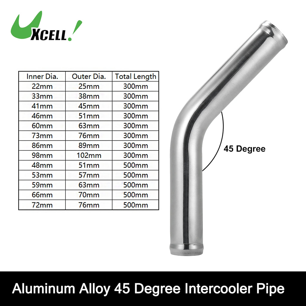 UXCELL 45 Degree Intercooler Pipe 63mm 70mm 76mm OD 300mm 500mm Long Aluminum Alloy Tube Intercooler Pipe Air Intake Tube