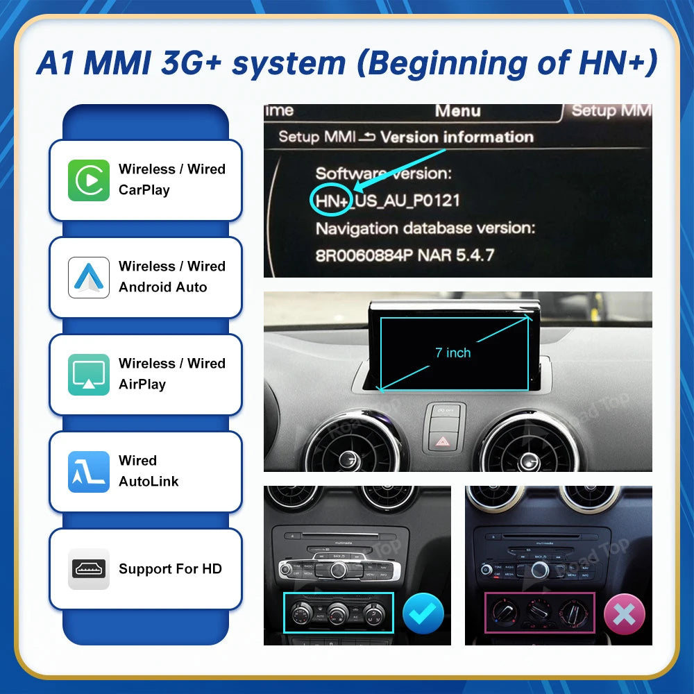 Road Top Wireless Android Auto For Audi Car A1 AT Q3 3G MMI RMC 2013-2018 Carplay Interface Mirror Link Air Play CM World