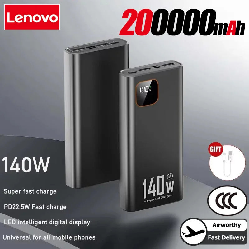 Lenovo 140W 500000mAh Ultra Capacity Power Bank Super Fast Charging CCC Portable Battery Charger For IPhone Samsung 2026 New Car Mobile World