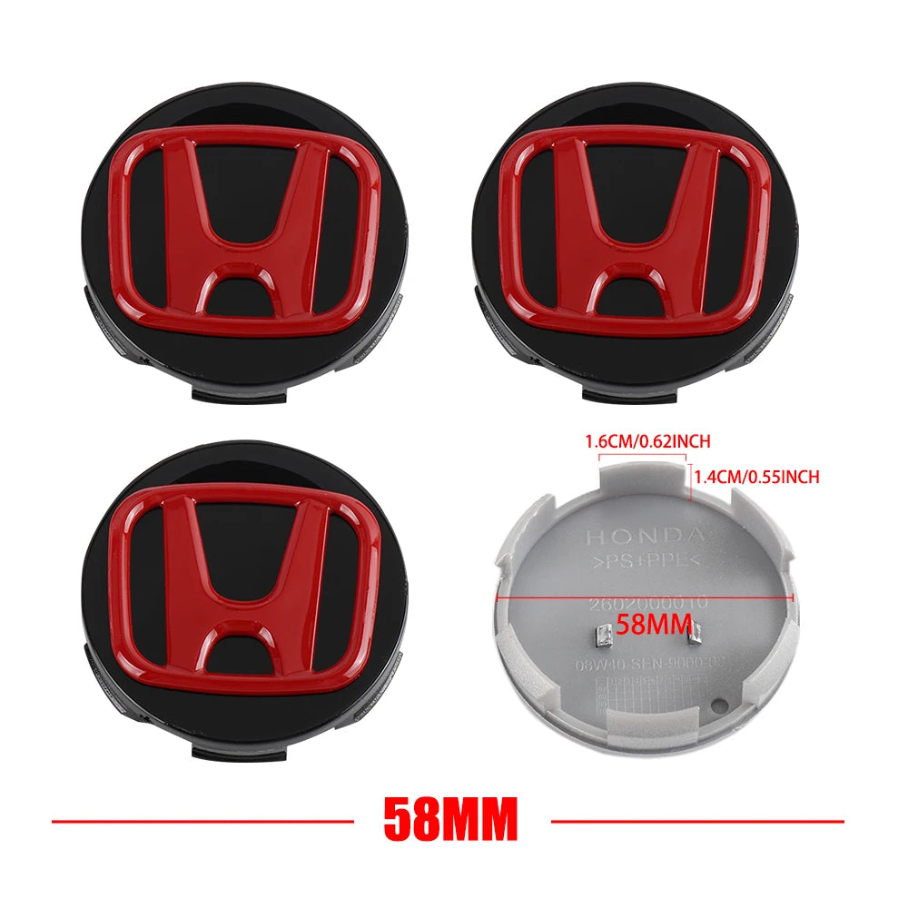 4pcs 58/69mm Car Wheel Center Hub Caps Accessories For Honda Type R Type S VTEC DOHC Modulo Vezel Legend Si RR Insight CM World