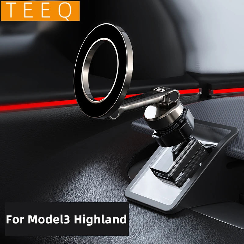 Adjustable Magnetic Car Phone Holder Mount for Tesla Model 3 Highland ModelY 2019-2024 Metal Car Phone Support Frame Accessories CM World