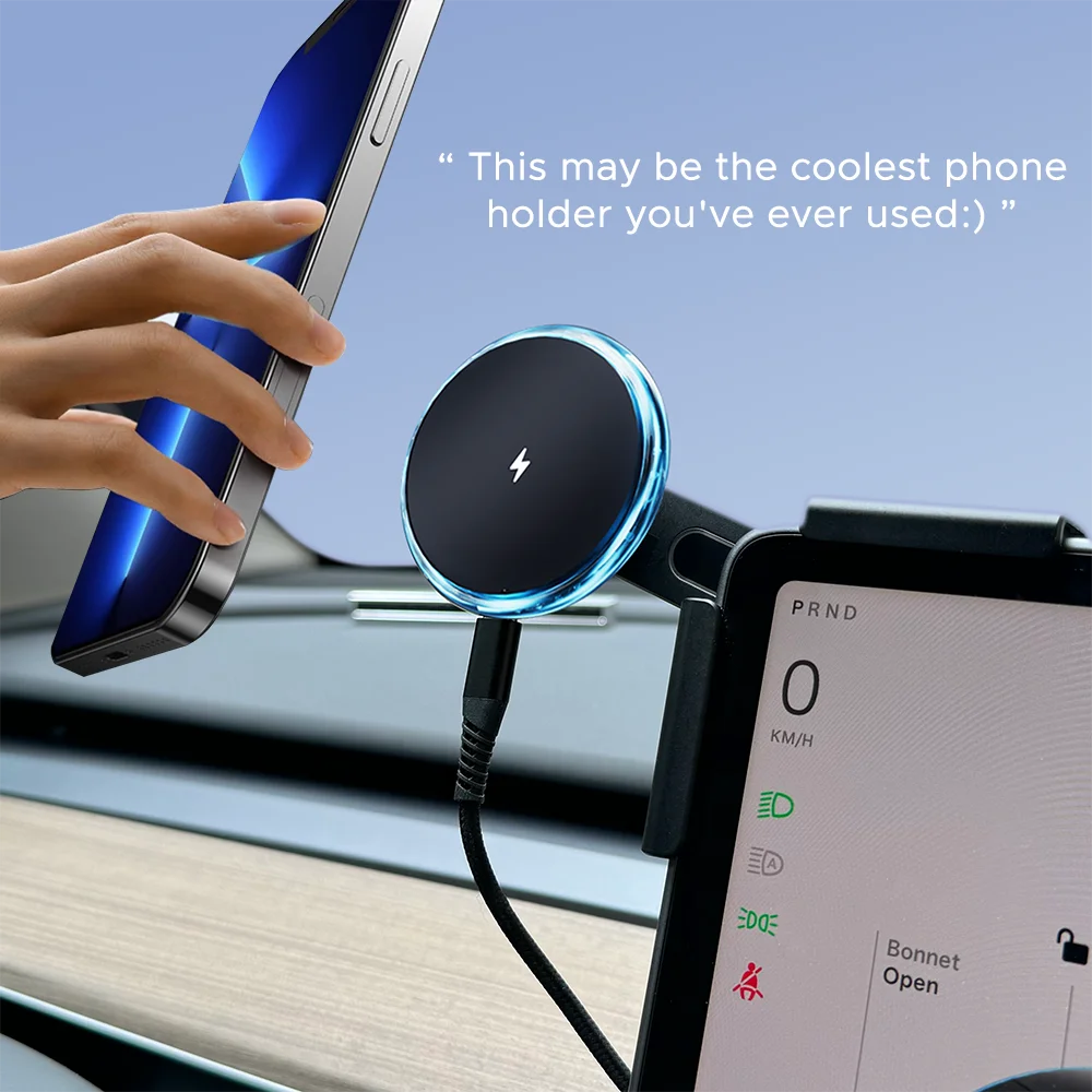 Blue Light Magnetic Wireless Charger Phone Holder Screen Mount Compatible with MagSafe For Tesla Model Y 3 S X Juniper Launch CM World