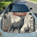 Dreamy Deer in a Mythical Forest PVC Car Engine Hood Vinyl Wraps, Self-Adhesive Waterproof Car Hood Decal Sticker, Car Decoratio
