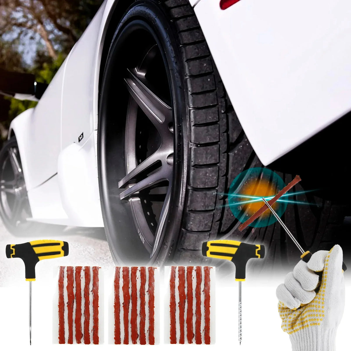 Auto Tire Repair Tool Tire Repair Kit - Bike Puncture Plug Garage Needle Nose Pliers Studding Tool Set With EVA Storage Case