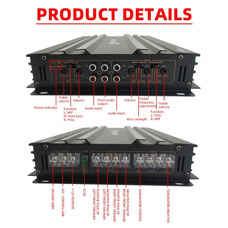 Class AB Car Audio Upgrade Power Amplifier 4 Channel 12V 8800W Power Stereo Amplifie Audio Speaker Subwoofer Treble Mid-bass CM World