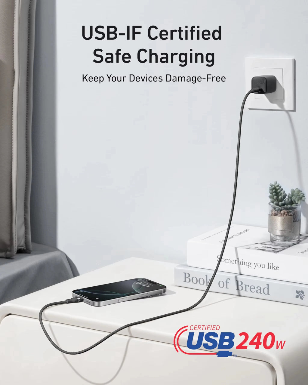 Anker 240W USB-C to USB-C Braided Charging Cable PD Fast Charging Cord Ultra Soft Wire For iPhone 15 16 Samsung MacBook Laptop