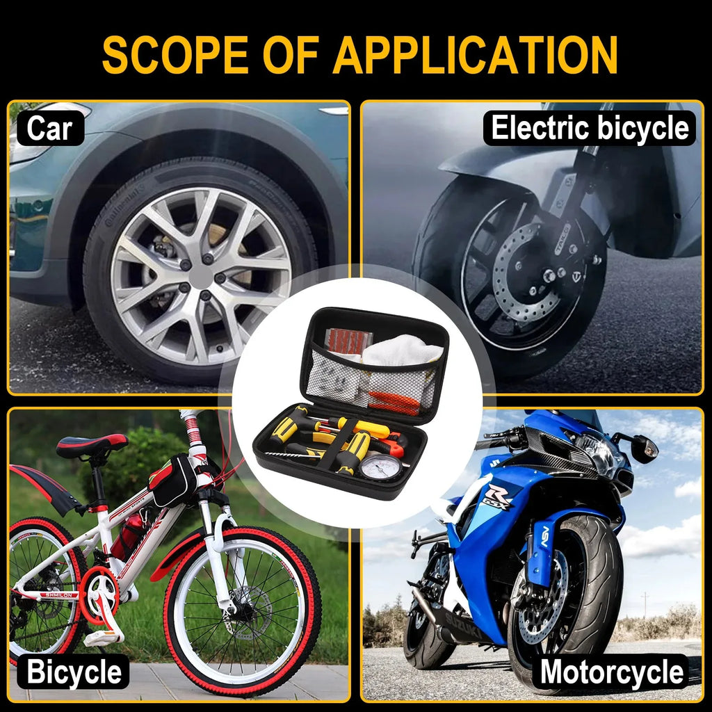 Auto Tire Repair Tool Tire Repair Kit - Bike Puncture Plug Garage Needle Nose Pliers Studding Tool Set With EVA Storage Case