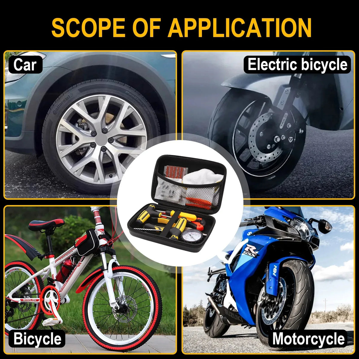 Auto Tire Repair Tool Tire Repair Kit - Bike Puncture Plug Garage Needle Nose Pliers Studding Tool Set With EVA Storage Case