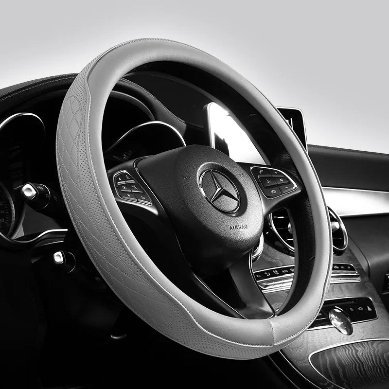 Napa Leather Perforated Patchwork Car Steering Wheel Cover, Non-slip, Breathable, Universal 15 Inch (Approx. 38.1cm) CM World