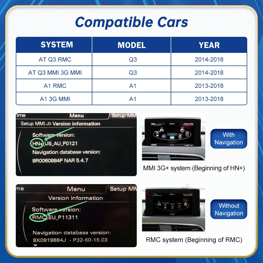 Road Top Wireless Android Auto For Audi Car A1 AT Q3 3G MMI RMC 2013-2018 Carplay Interface Mirror Link Air Play CM World