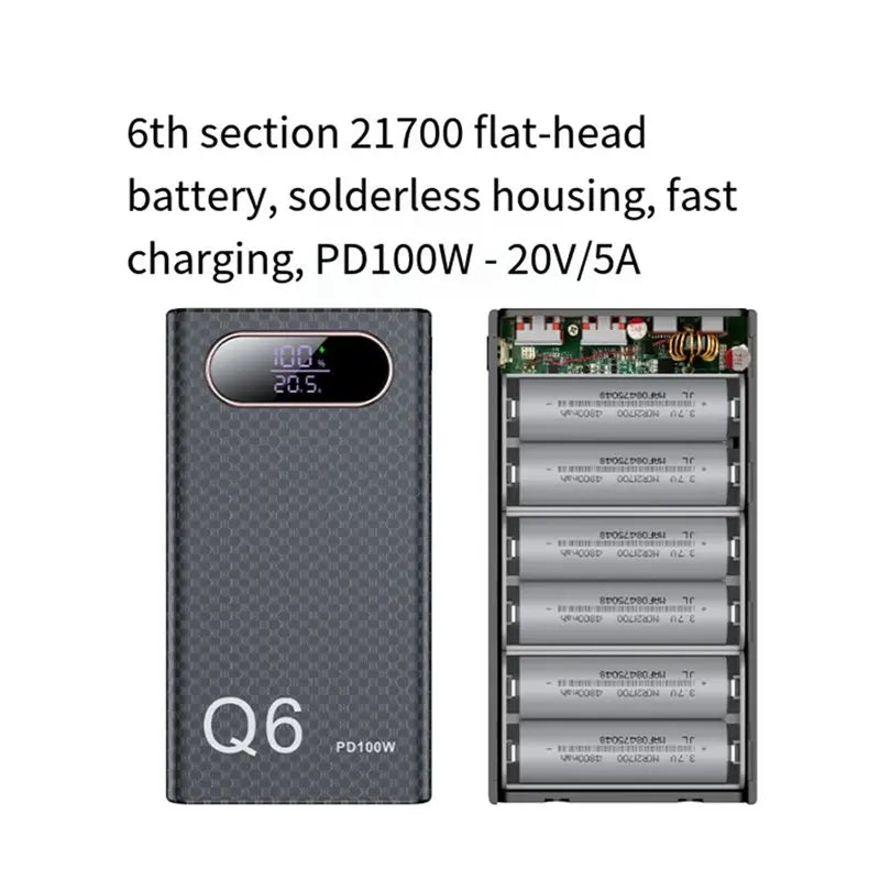 24-Hour Delivery PD100W Power Bank Shell For Winter, 6X 21700 Battery DIY Housing Support /PD3.0/QC3.0 Charging For Laptop Ph Car Mobile World