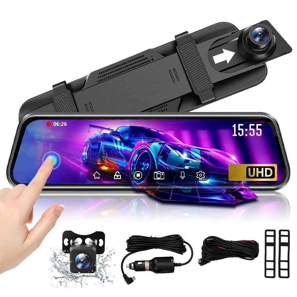 Touch Screen 1080P HD Automotive Driving Recorder Front & Rear Dashcam with Interior Car Camera, Photo Mode, AVI Video Format, Car Electronics Accessory