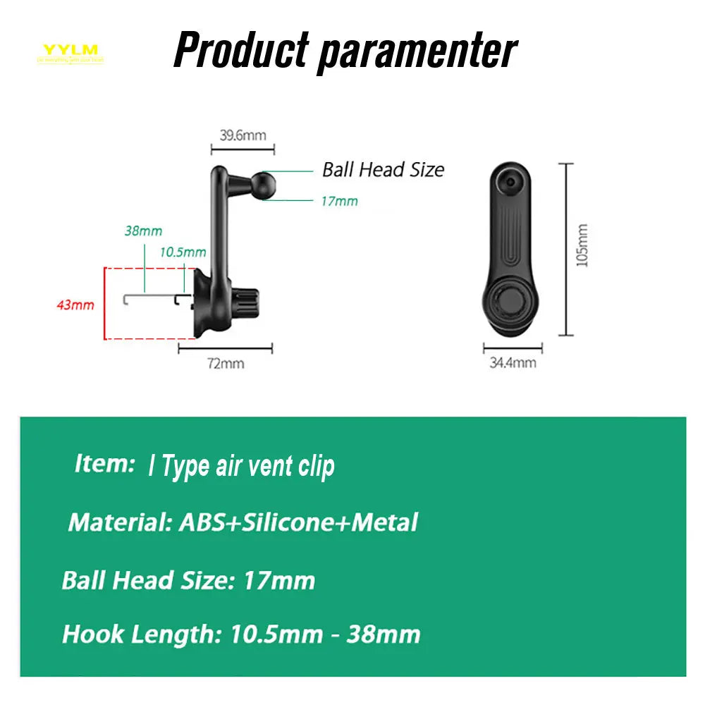 yylm Upgrade 17MM Ball Head Universal Car Air Vent Clip Mount for Car Phone Holder Stand Magnetic Gravity Mobile Phone Bracket