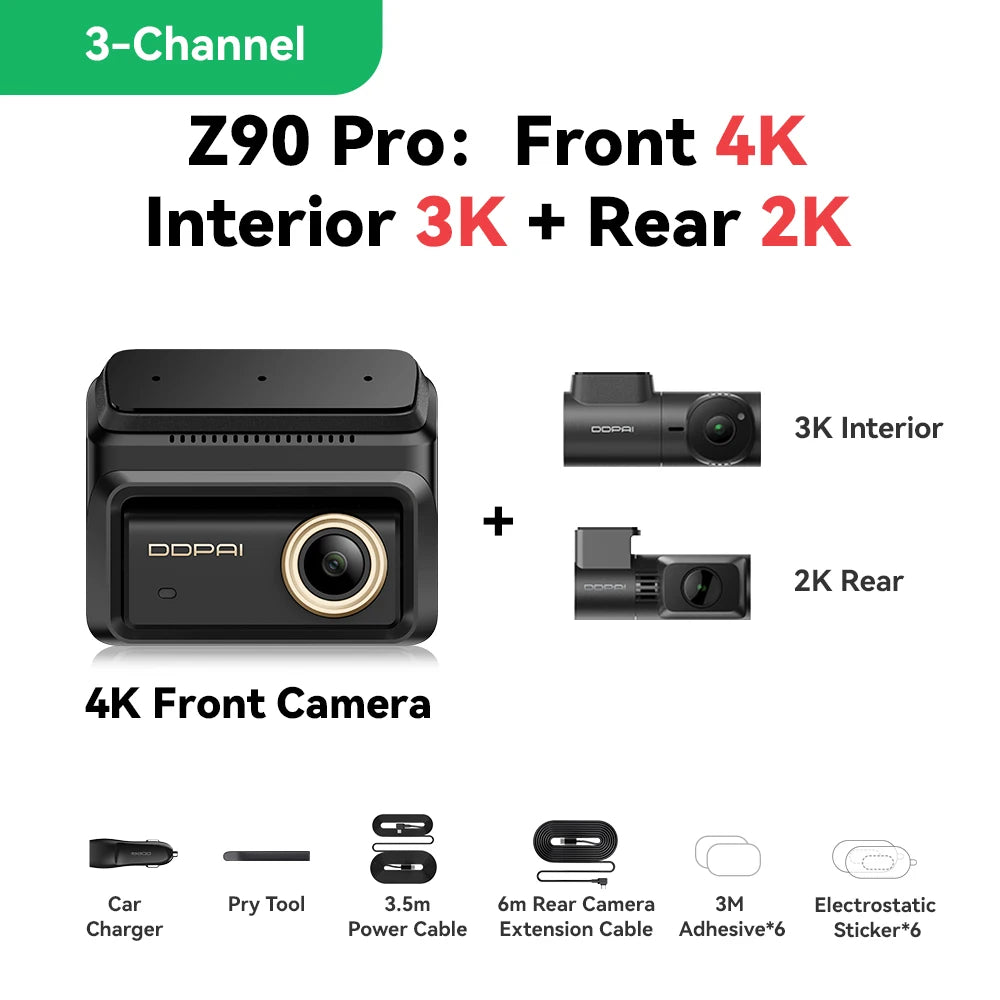 DDPAI New Z90Pro 4K+2K Front and Rear Car Dash Cam Dual HDR Sony Sensor ADAS Parking Mode WiFi 5G Car DVR Camera Video Recorder Car Mobile World