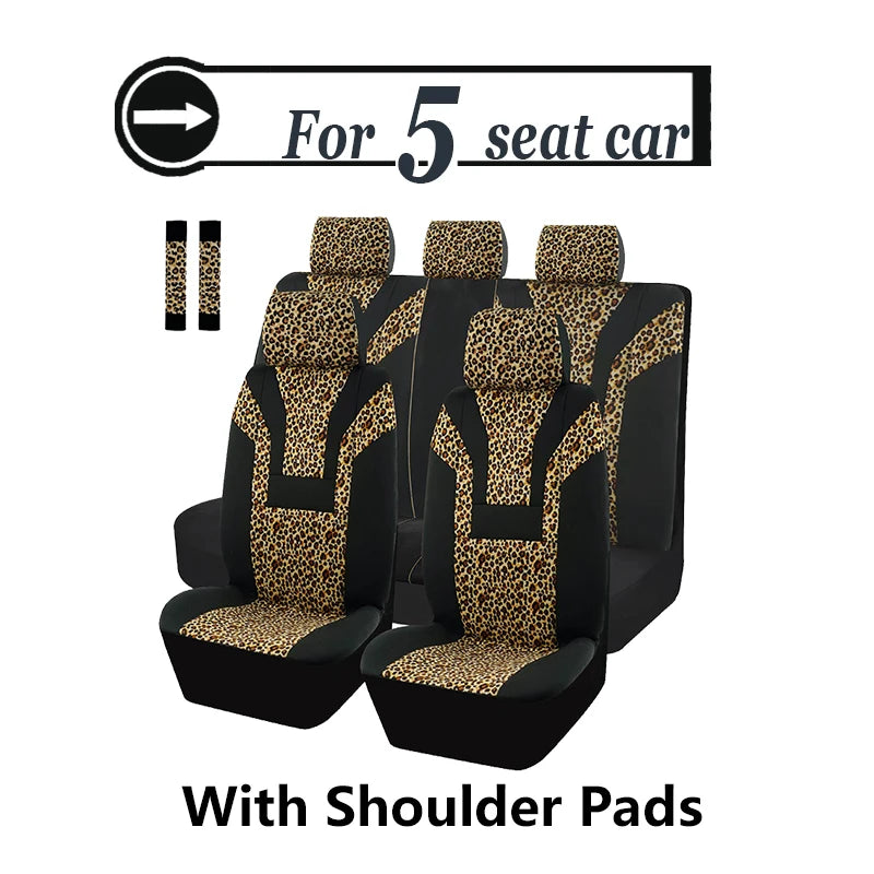 Leopard Print Car Seat Cover Car Accessories Interior Woman Airbag Compatible Universal Fits for Most Cars SUV Truck 5mm Sponge CM World