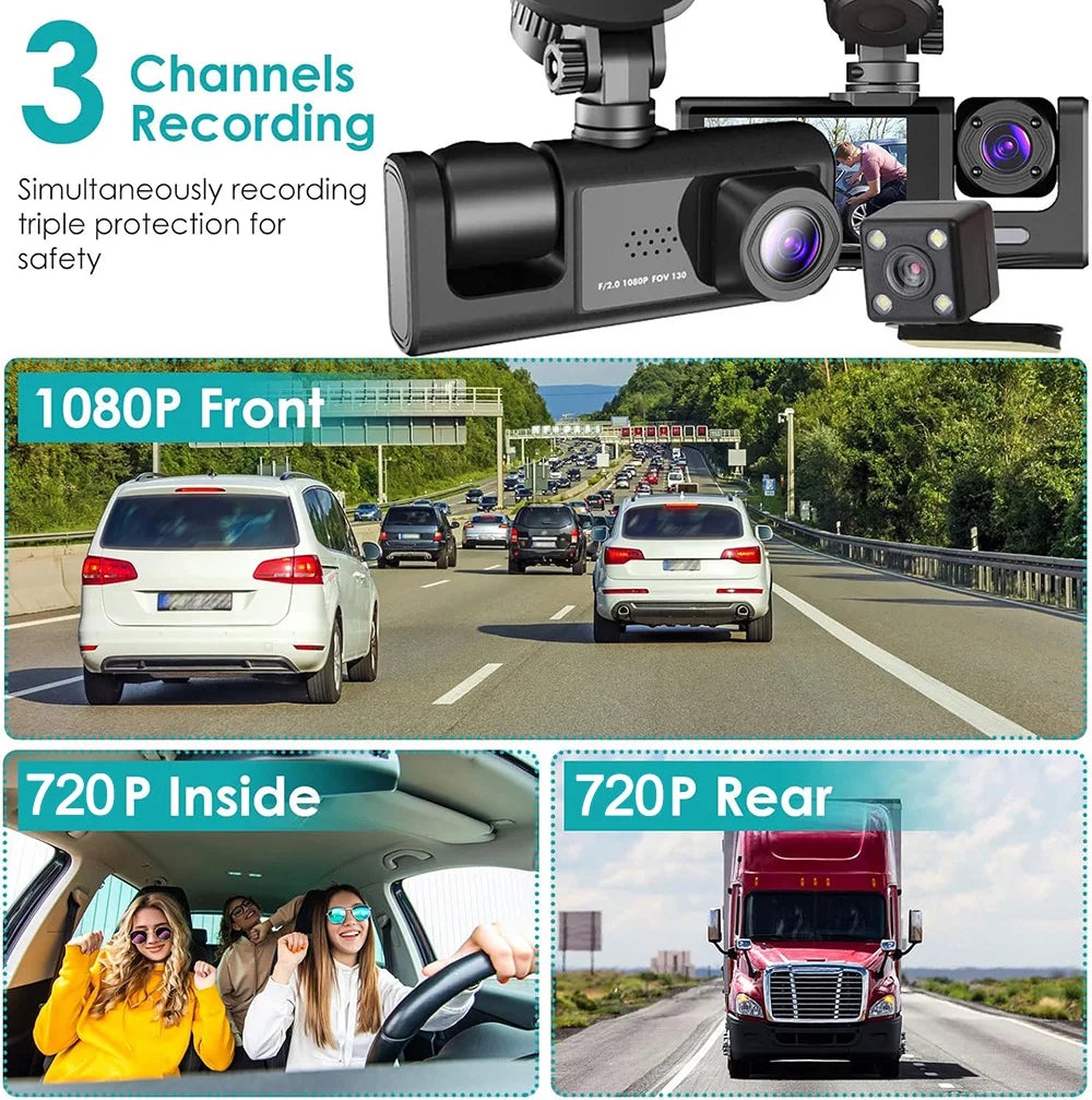 1080P Car Dvr 2/3 Camra Dash Cam for Cars Camera for Vehicle Recorder Video Front Optional Rear Camera  Night Vision Dashcam