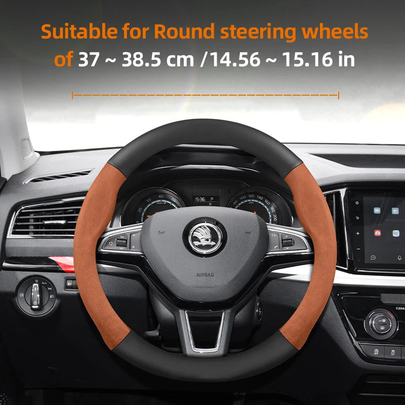 Suitable for Skoda Suede Matte Carbon Fiber Texture Steering Wheel Cover Suitable for Octavia 2 3 A7 1 Superb Roomster A5 Rapid Karoq Yeti Spaceback Fabia Monte Carlo Mk3 Accessories CM World