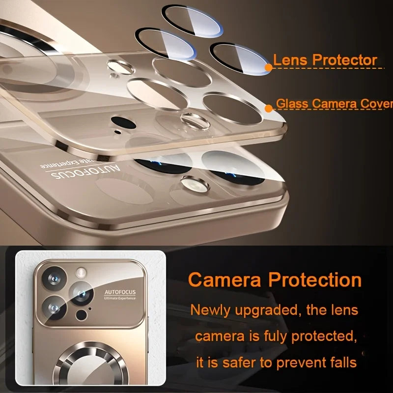 Luxury Glass Camera For Magesafe Magnetic Wireless Charge Case For iPhone 17 16 15 14 13 12 11 Pro Max Air Plus Shockproof Cover Car Mobile World