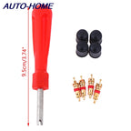 1 Set Tire Valve Service Kit 4 Valve Cores 4 Valve Caps 1 Valve Stem Screwdriver Tire Repair Tool for Car Motorcycle Bus Truck