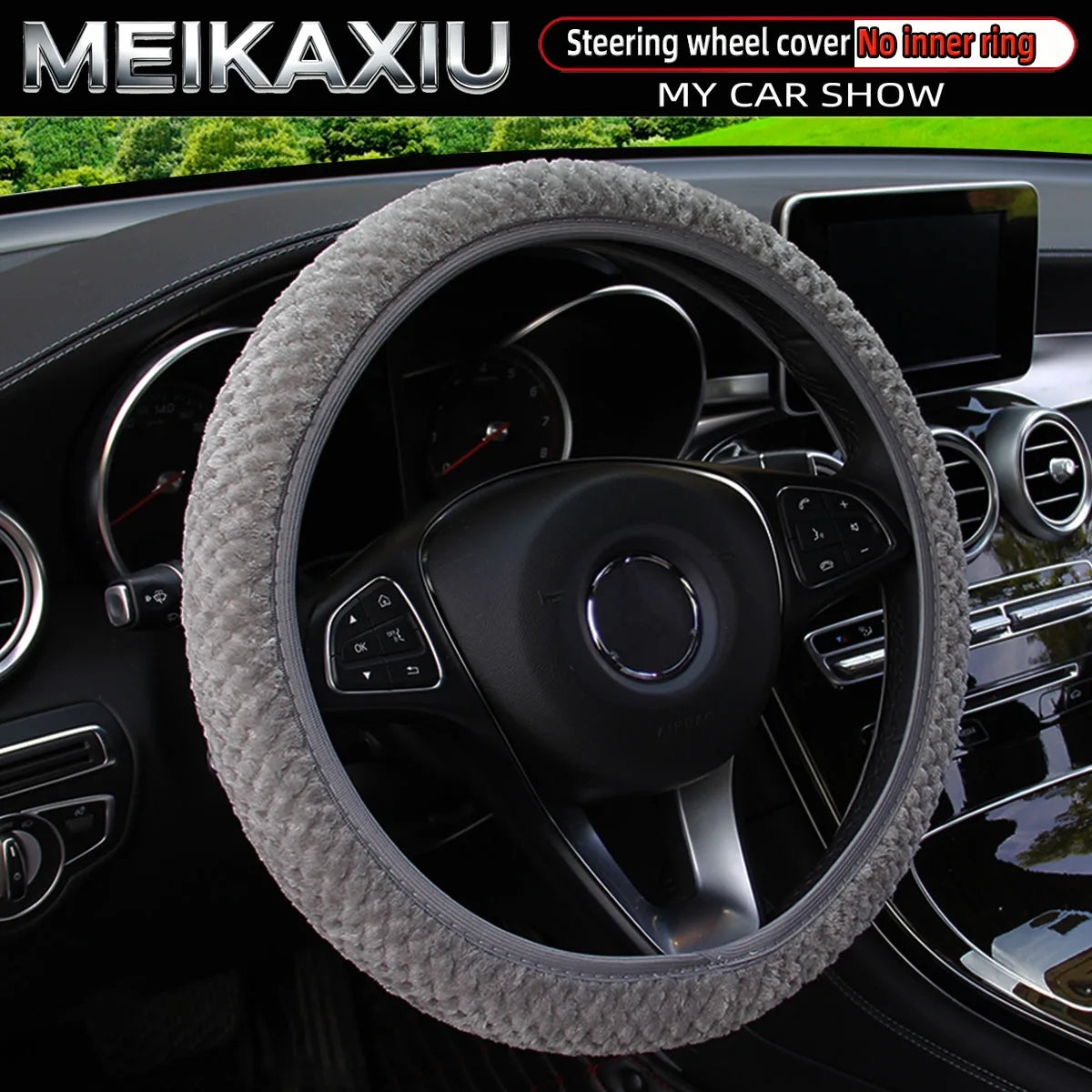 Women's Winter Plush Steering Wheel Cover Soft Elastic Short Fur Hand-Warming Car Accessory without Inner Ring