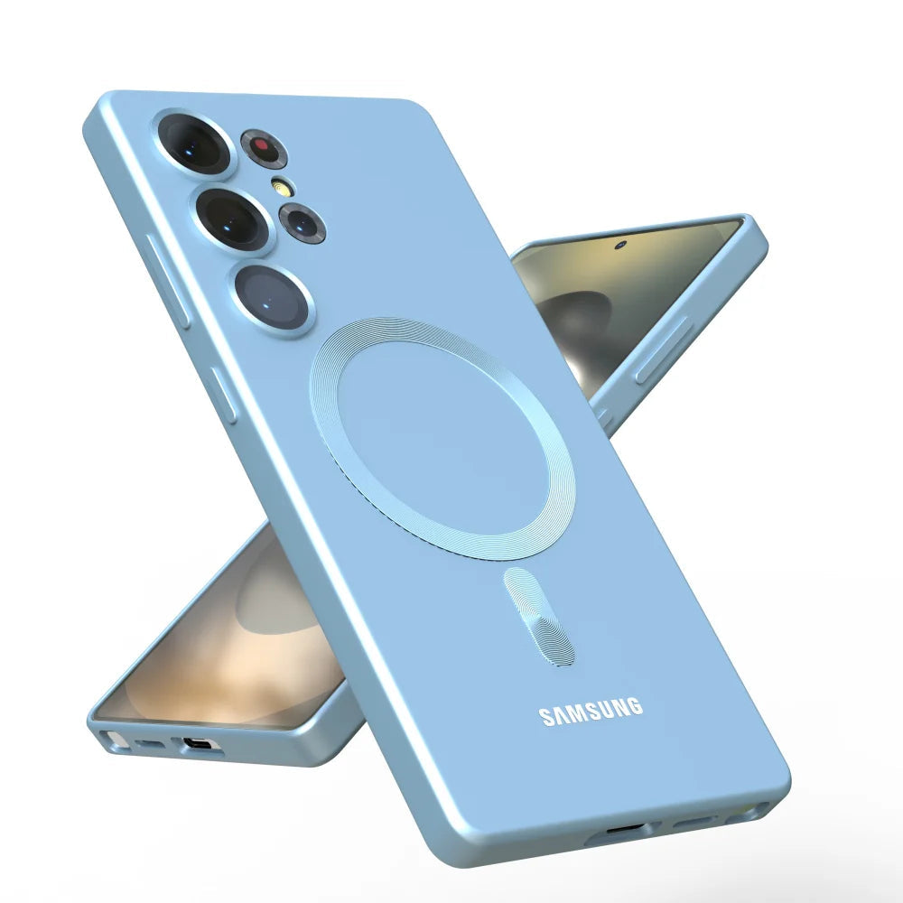 For Samsung Galaxy S25Ultra Magsafe Case S25 S24 S23 Ultra FE S26 S22 Plus A56 A36 A17 Soft Silicone Magnetic Phone Back Cover Car Mobile World