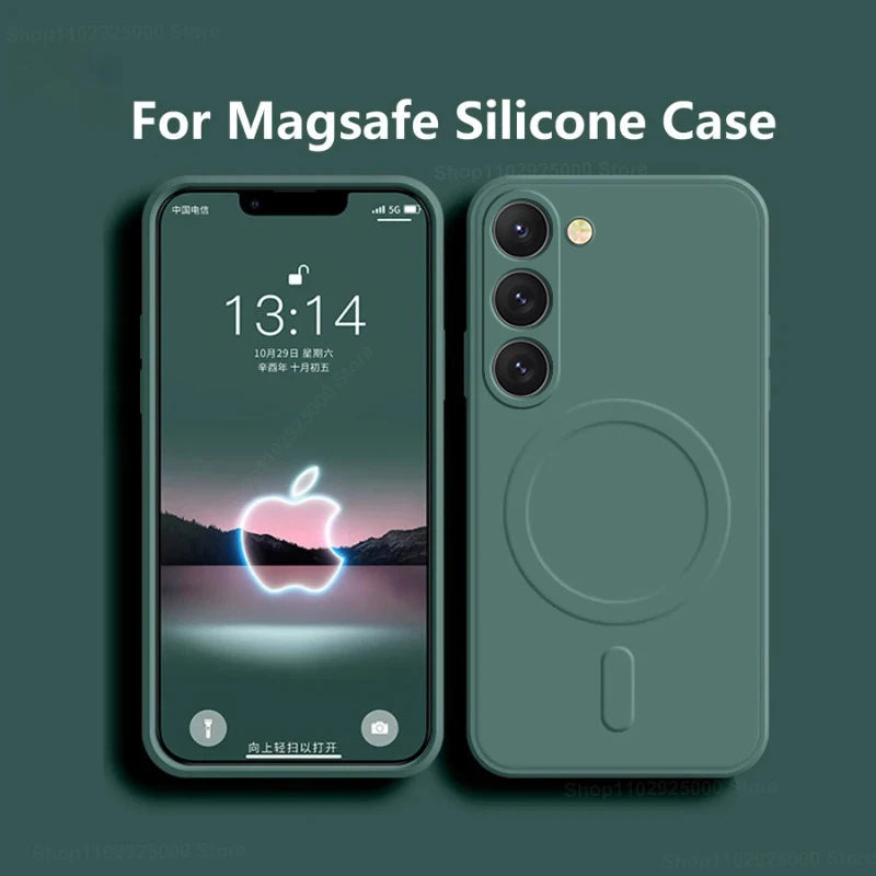 For Magsafe Magnetic Wireless Charge Case For Samsung Galaxy S25 S26 S24 S23 S 25 Ultra Plus FE Soft Cases Liquid Silicone Cover Car Mobile World