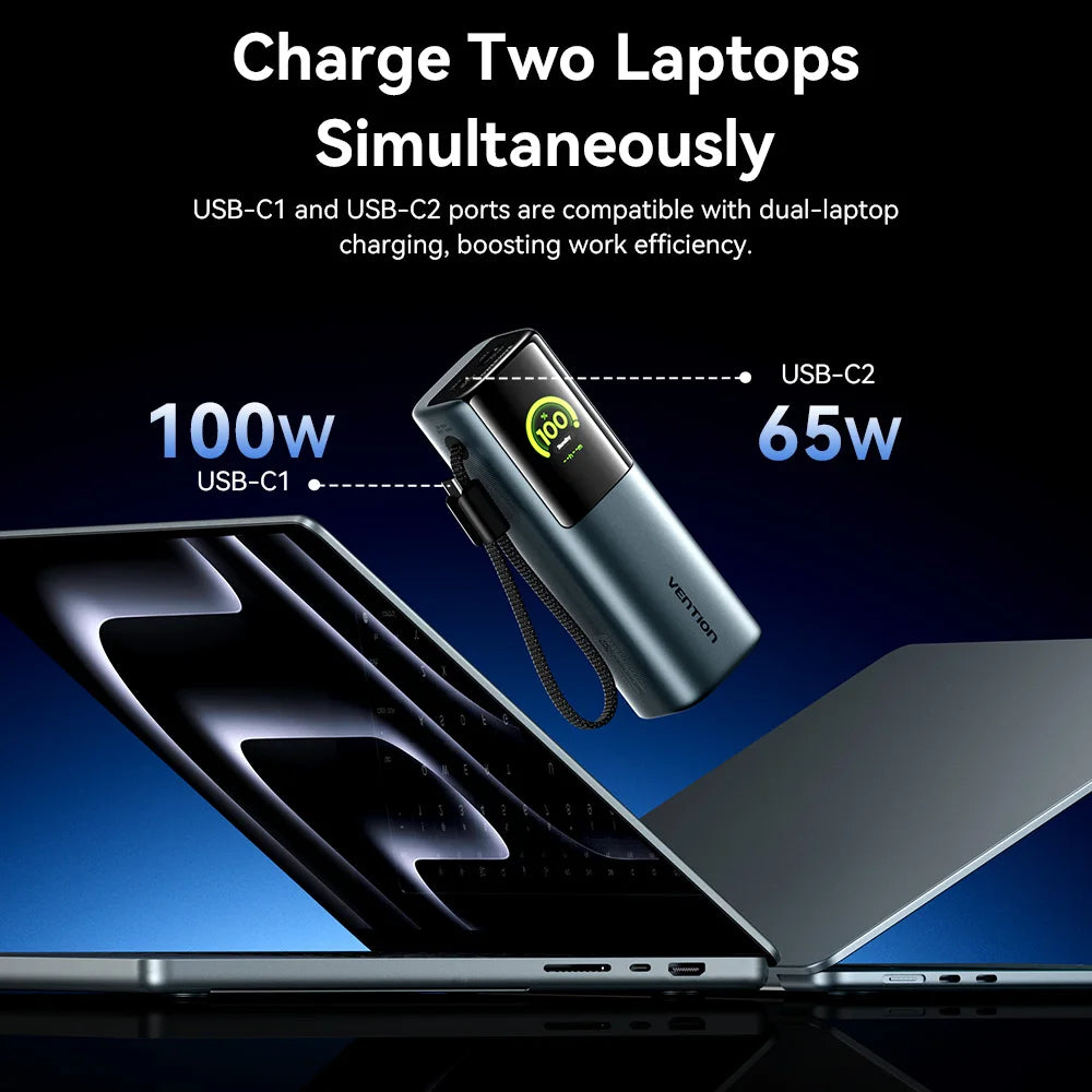 Vention 165W Power Bank 20000mAh PD 3.0 100W Max Portable PowerBank for Laptop PD Fast Charging for iPhone 17 16 Samsung S25 S24 Car Mobile World