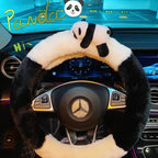 5PCS/Set Panda Plush Steering Wheel Cover for Winter Warm Non-Slip Handle & Gear Shift Cover for Women Car Interior Accessories CM World