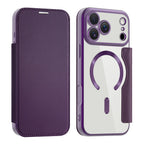 Luxury Transparent Flip Leather Wallet Magnetic Phone Case For iPhone 15 16 17 18 Pro Max 14 13 12 11 Card Bag For Magsafe Cover