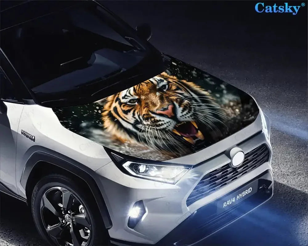 Wild Animal Fantasy Tiger Car Hood Vinyl Stickers Wrap Vinyl Film Engine Cover Decals Sticker Universal Car Hood Protective Film