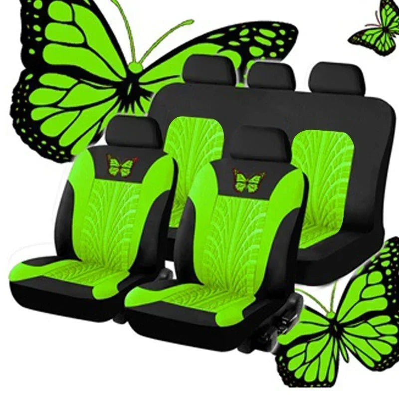 2/4/9PCS Universal Car Seat Cover Set - Red Butterfly Embroidery Design - Protects Seats From Stains, Spills, And Wear