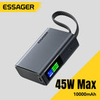 Essager 45W Power Bank 10000mAh Built-In USB-C Cable Portable Fast Charging External Battery for iPhone 17 16 15 Samsung S26 S25 Car Mobile World