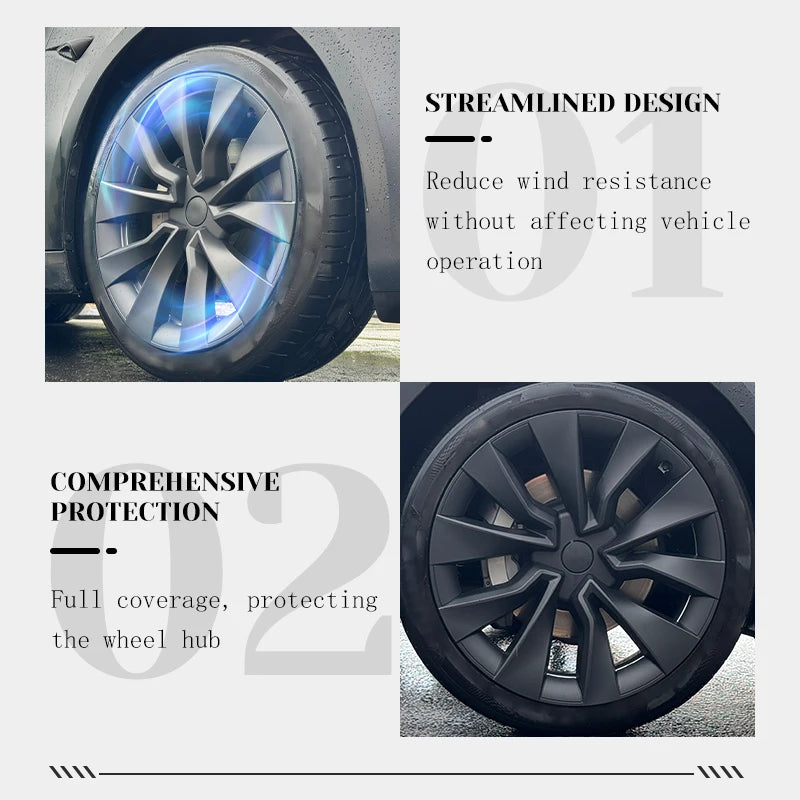 TSLLUG 4PCS 19 Inch Wheel Hub Caps For Tesla Model 3 Highland 2024-2026 Turbine Car Wheel Hubcap Accessories Full Edge Wrapping