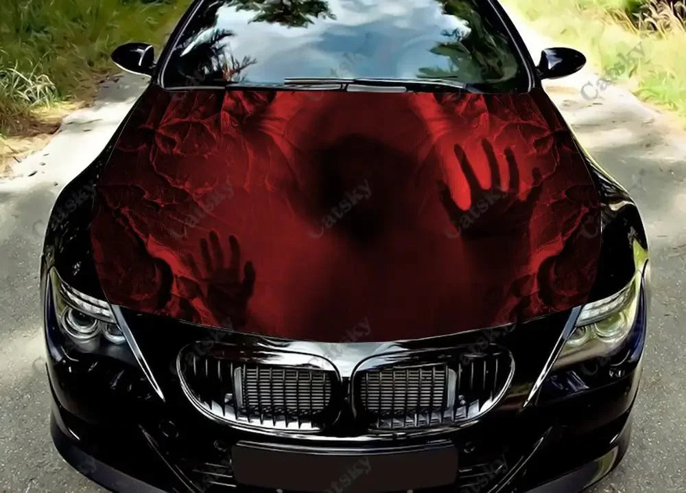 Skull Creepy Demons Car Hood Vinyl Stickers Wrap Vinyl Film Engine Cover Decals Sticker Universal Car Hood Protective Film
