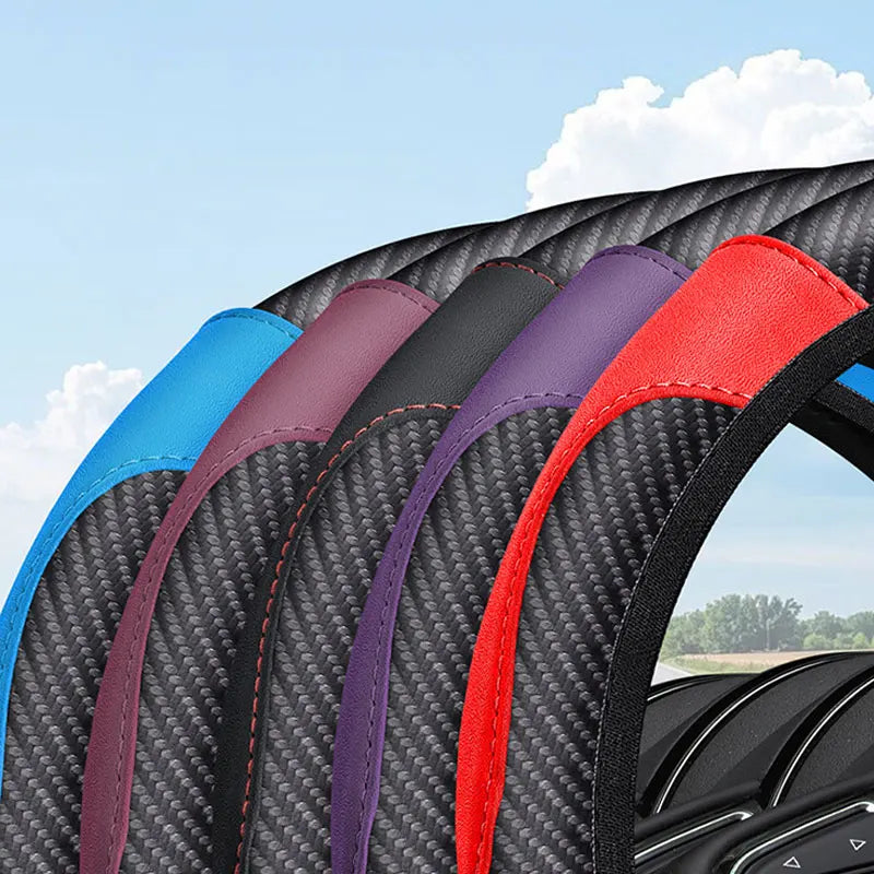 Universal Steer Wheel Protector Cover PU Leather Carbon Fiber No inner circle Anti Slip Breathable Steering Wheel Cover CM World