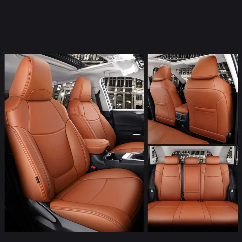 Custom Fit Car Seat Covers Accessories 5 Seat Full Set Middle Perforated Genuine Leather for Toyota RAV4 Corolla CHR Prius Camry CM World