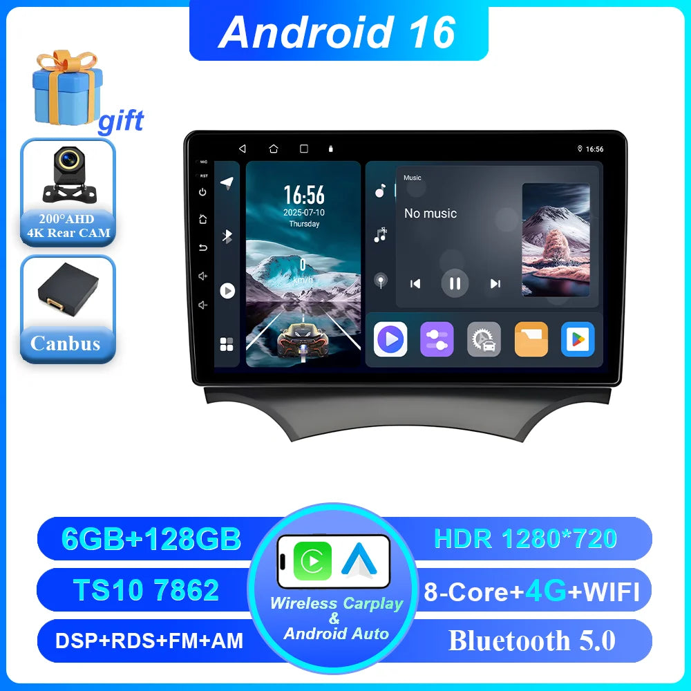 Android 16 Carplay For Ford Ka 2008 - 2014 Auto Radio Stereo Car Multimedia Video Player GPS Navigation QLED Touch Screen 4G DSP CM World