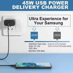 PD 45W 5A Super Fast Charger for Samsung S21 S22 S23 S24 Plus Note20 Ultra A34 A53 A54 A55 A71 A73 USB-C Quick Charging Cable 2m Car Mobile World
